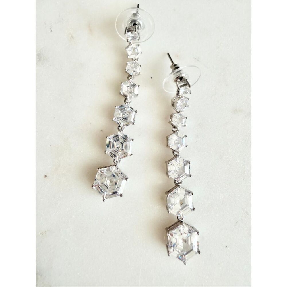Cubic Zirconia hexagon dangle earrings